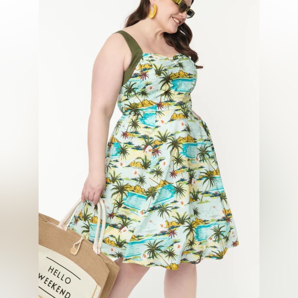 NWT Plus Size Green Tropical Palms Swing Dress - 3X/18